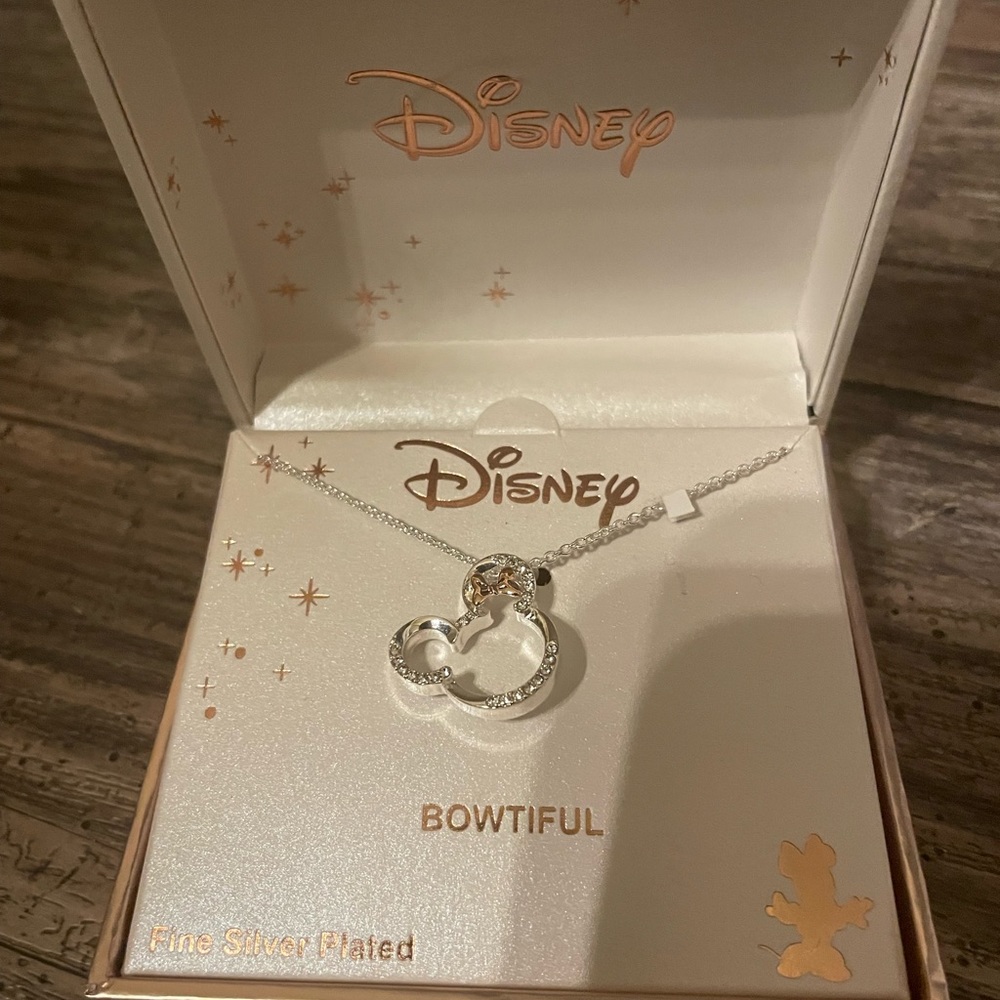 Disney 14k Rose Gold & Fine Silver Plated Crystal Minnie Mouse Pendant Necklace